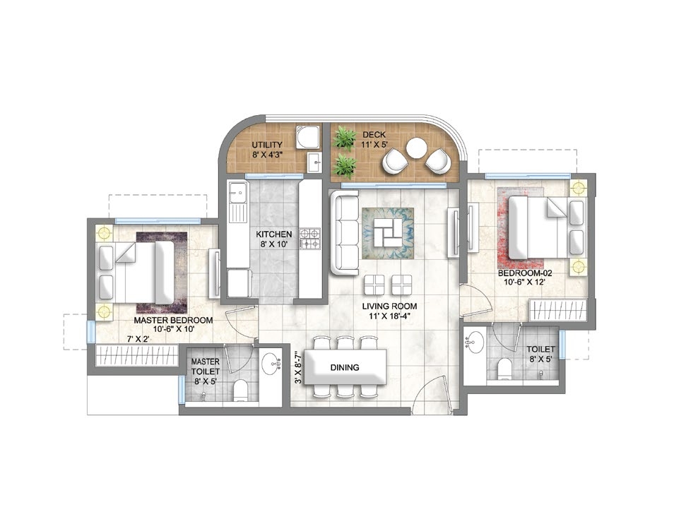 2 BHK Floor Plan